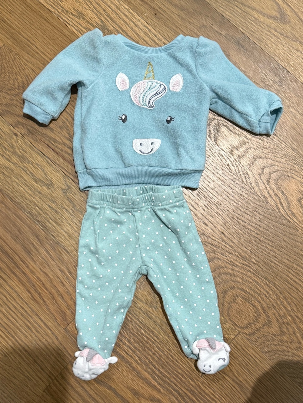 Carter's Mint Unicorn Applique Fleece Top and Pant Set